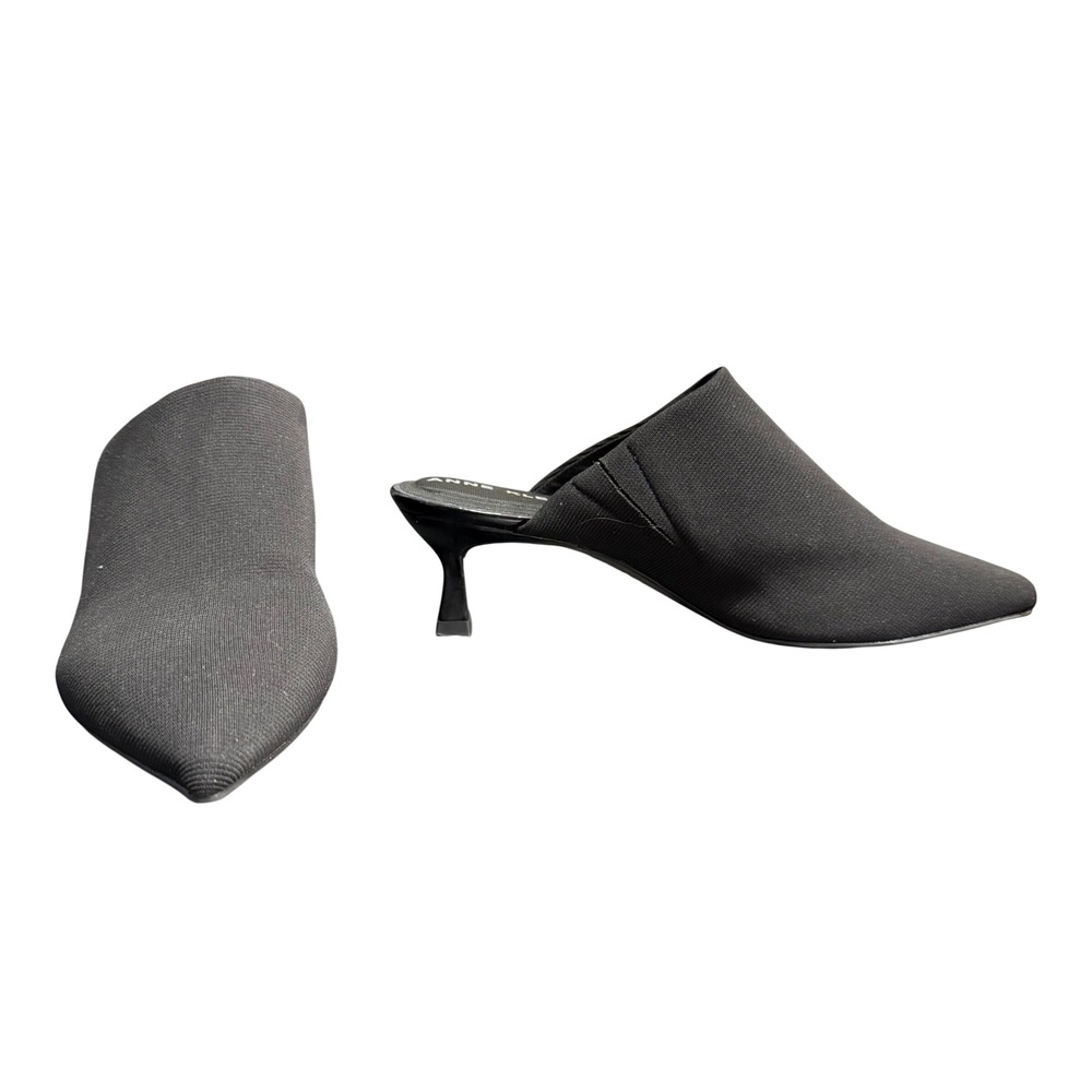 Anne Klein Isabell Black Fabric Pointed Toe Mule Kitten Heels Size 7.5 AKISABELL
